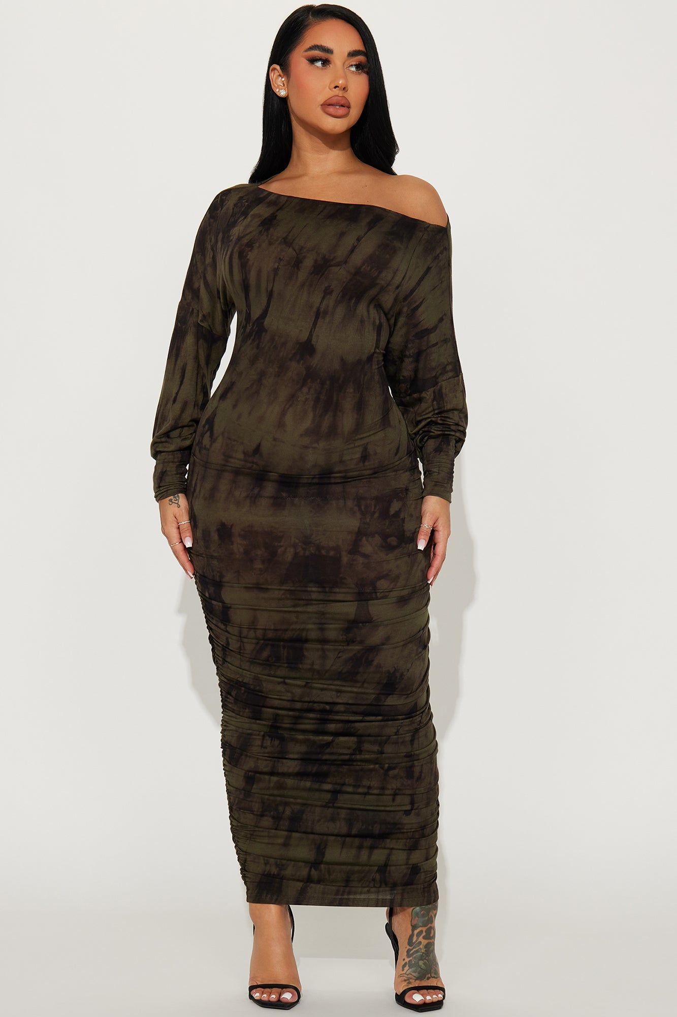 Hailey One Shoulder Midi Dress - Olive sold by Fashion Nova