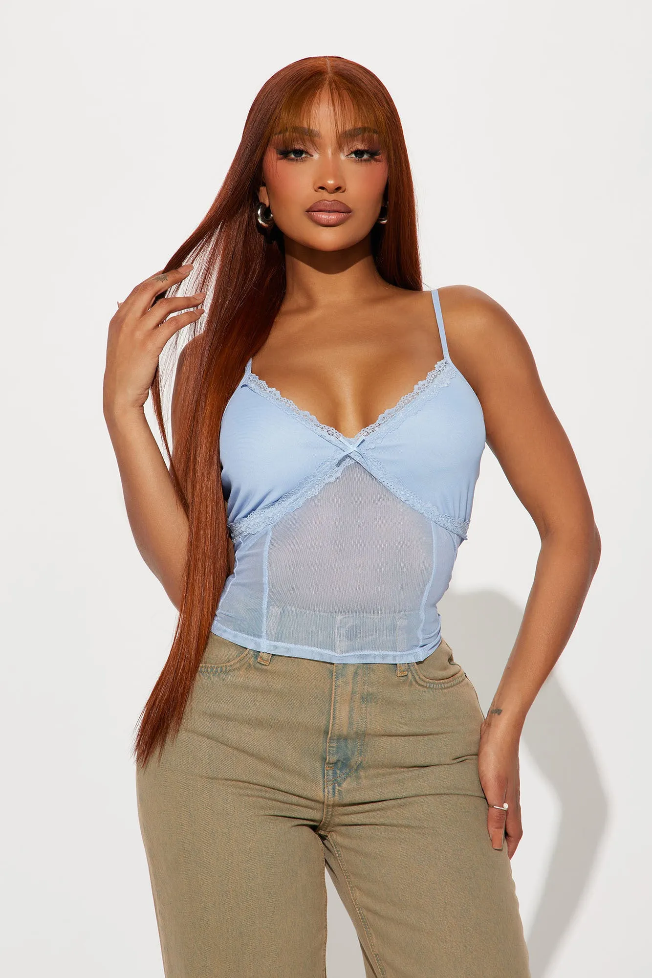 Regina Lace Mesh Top - Blue sold by Fashion Nova product image thumbnail 2
