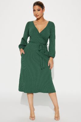 Roni Ribbed Midi Dress - Hunter sold by Fashion Nova