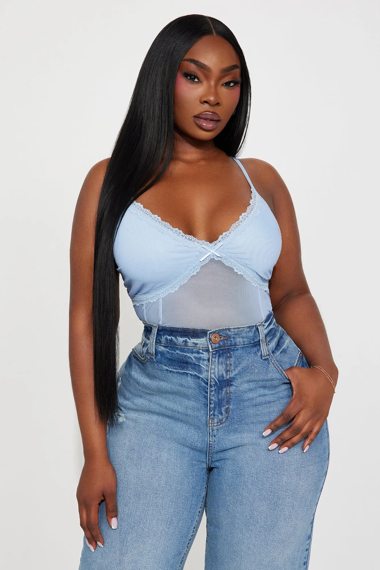 Regina Lace Mesh Top - Blue sold by Fashion Nova