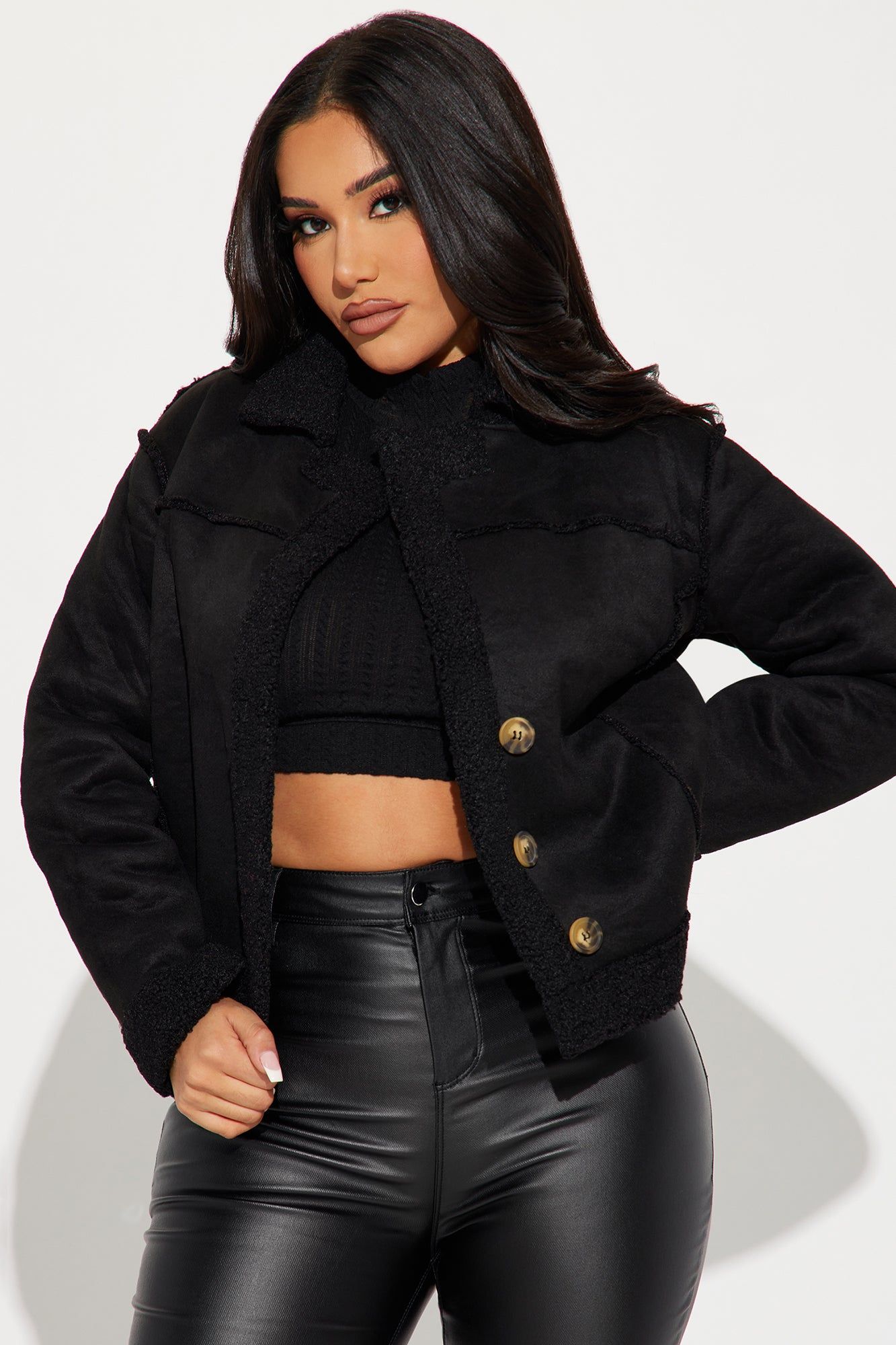 Camp Grounds Sherpa Coat - Black sold by Fashion Nova