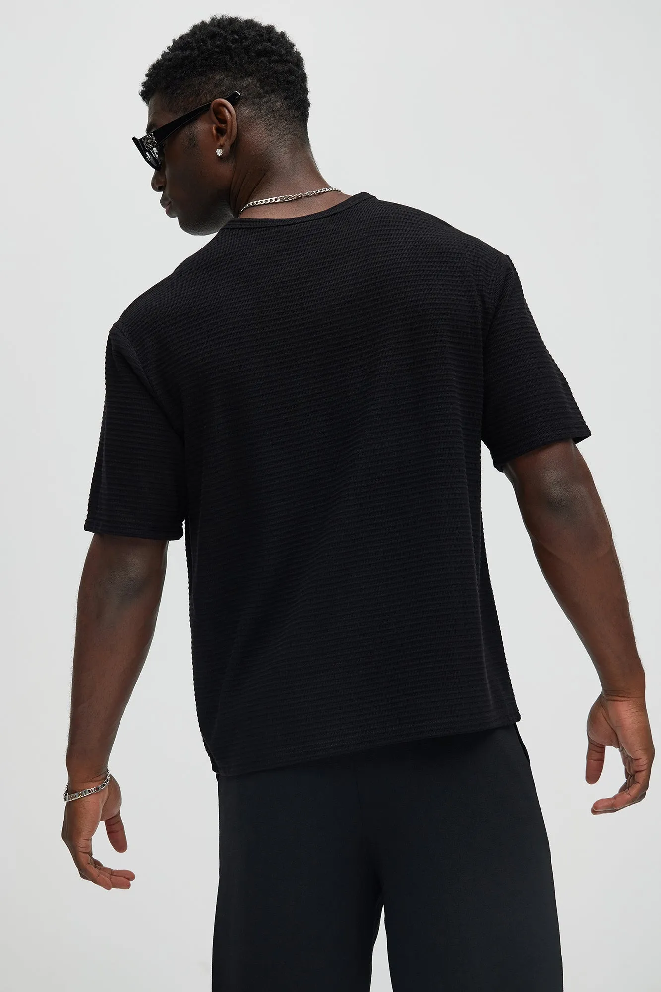 Athens Rib Textured Relaxed Short Sleeve Tee - Black sold by Fashion Nova product image thumbnail 4