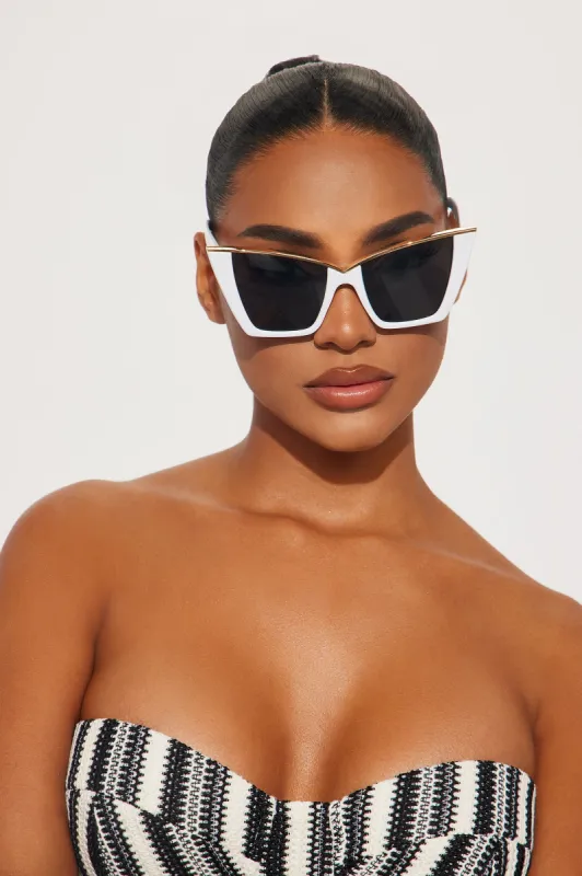 Keep Calm And Stay Classy Sunglasses - White sold by Fashion Nova