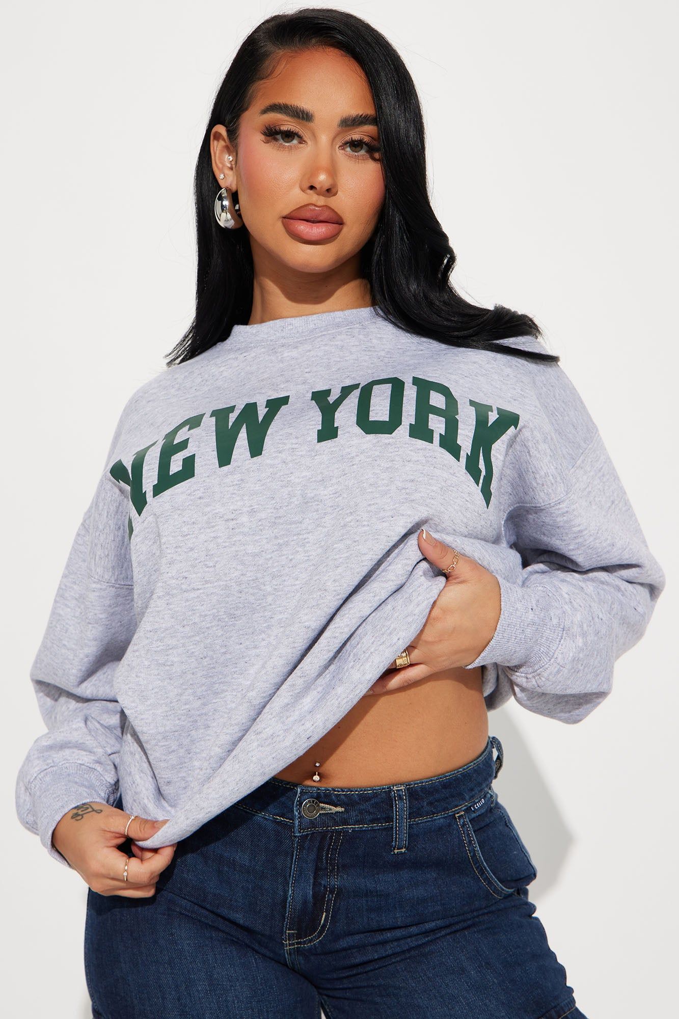 New York Vintage Crew Neck Sweatshirt - Heather Grey sold by Fashion Nova