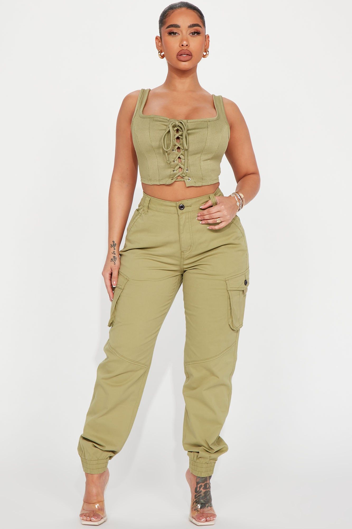 Can't Handle Me Cargo Jogger - Sage sold by Fashion Nova