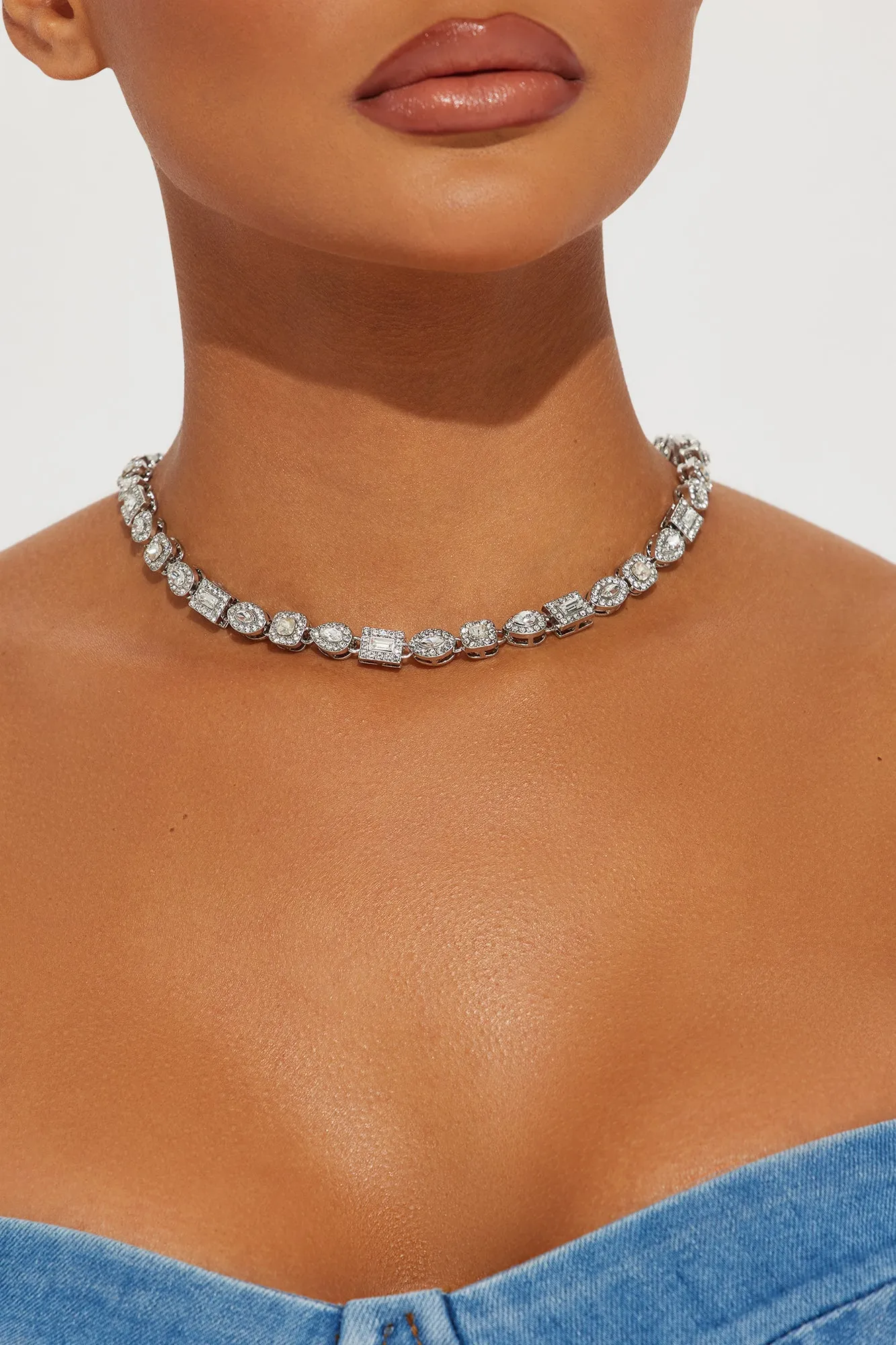 Want All The Rhinestones Necklace - Silver sold by Fashion Nova