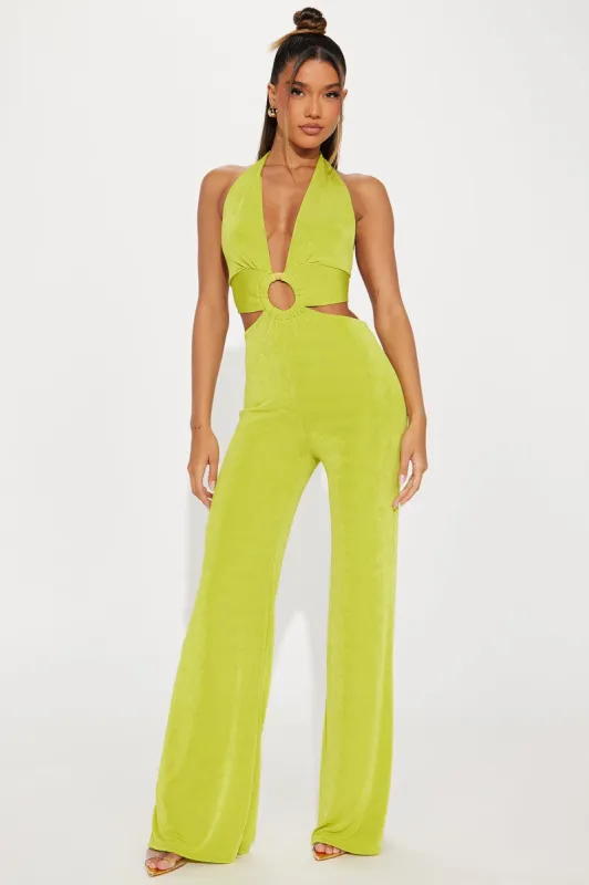 What You Need Slinky Jumpsuit - Chartreuse sold by Fashion Nova