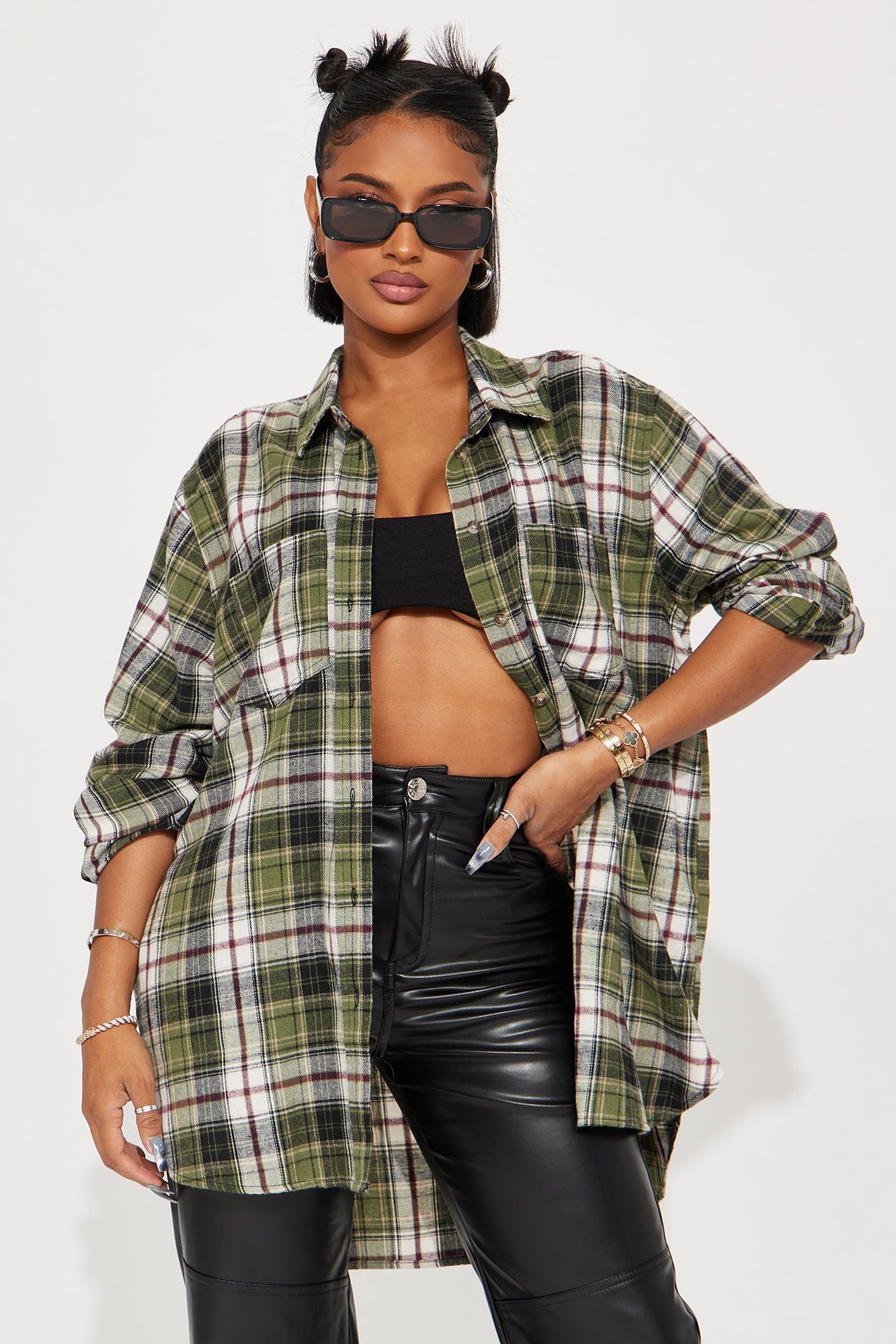 Fallin Into You Plaid Shirt - Green/combo sold by Fashion Nova