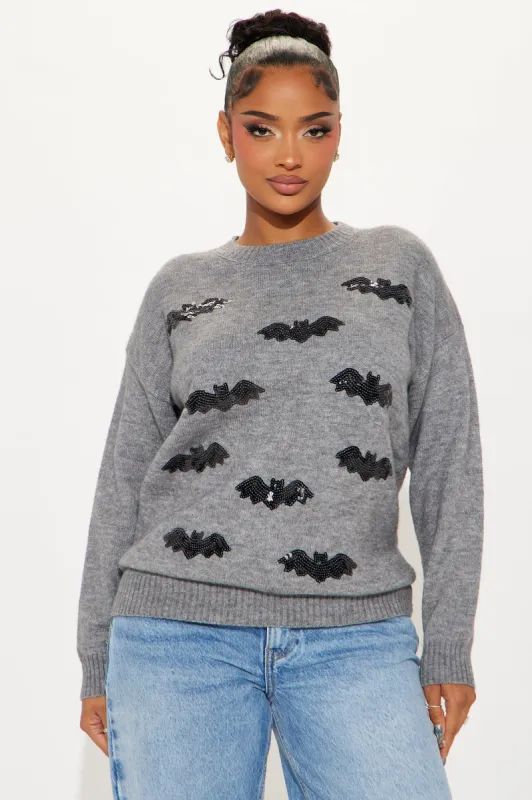 Bat Embellished Sweater - Heather Grey sold by Fashion Nova