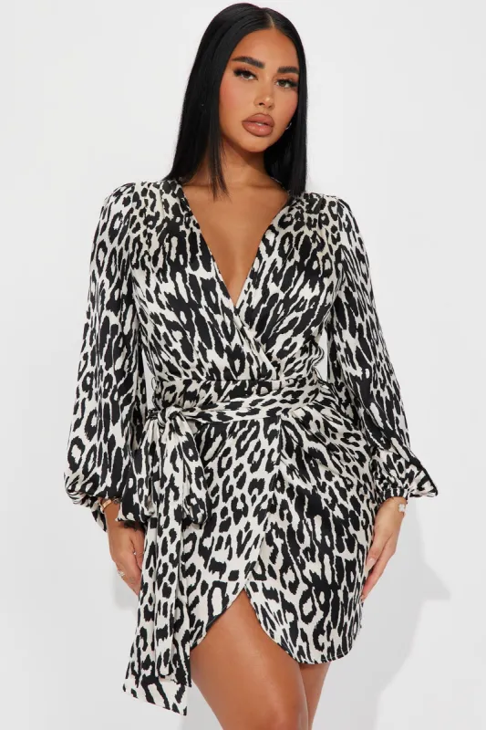 Fierce Leopard Satin Mini Dress - Black/combo sold by Fashion Nova