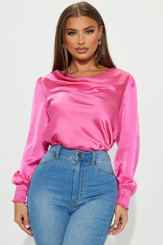 Carolina Satin Blouse Top - Pink sold by Fashion Nova