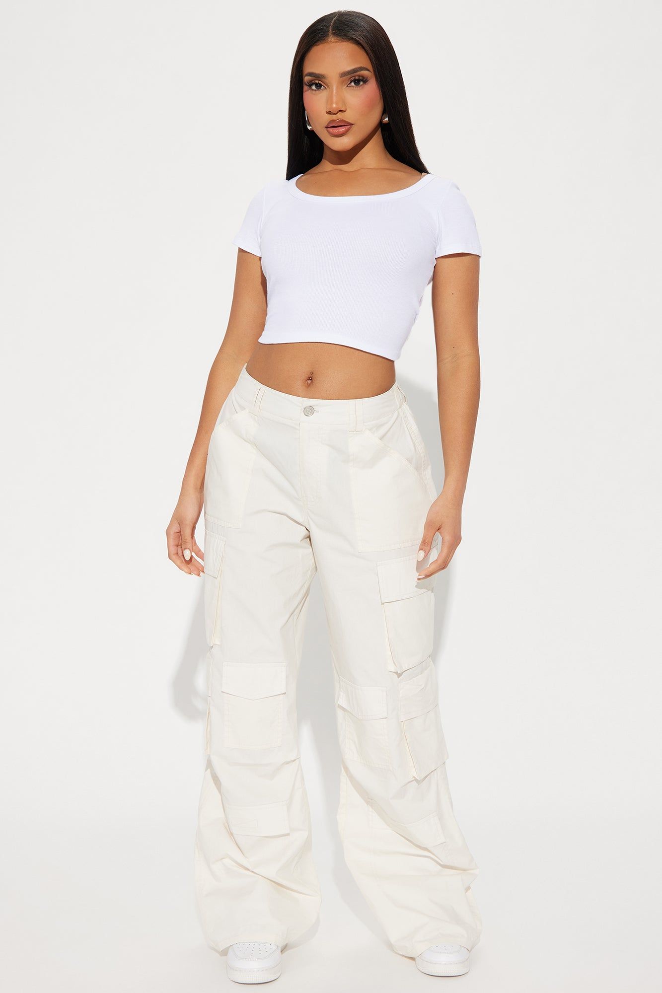 Jeanette Poplin Cargo Pant - Ivory sold by Fashion Nova