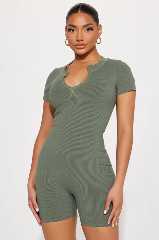 Halle Snatched Romper - Olive 2 sold by Fashion Nova