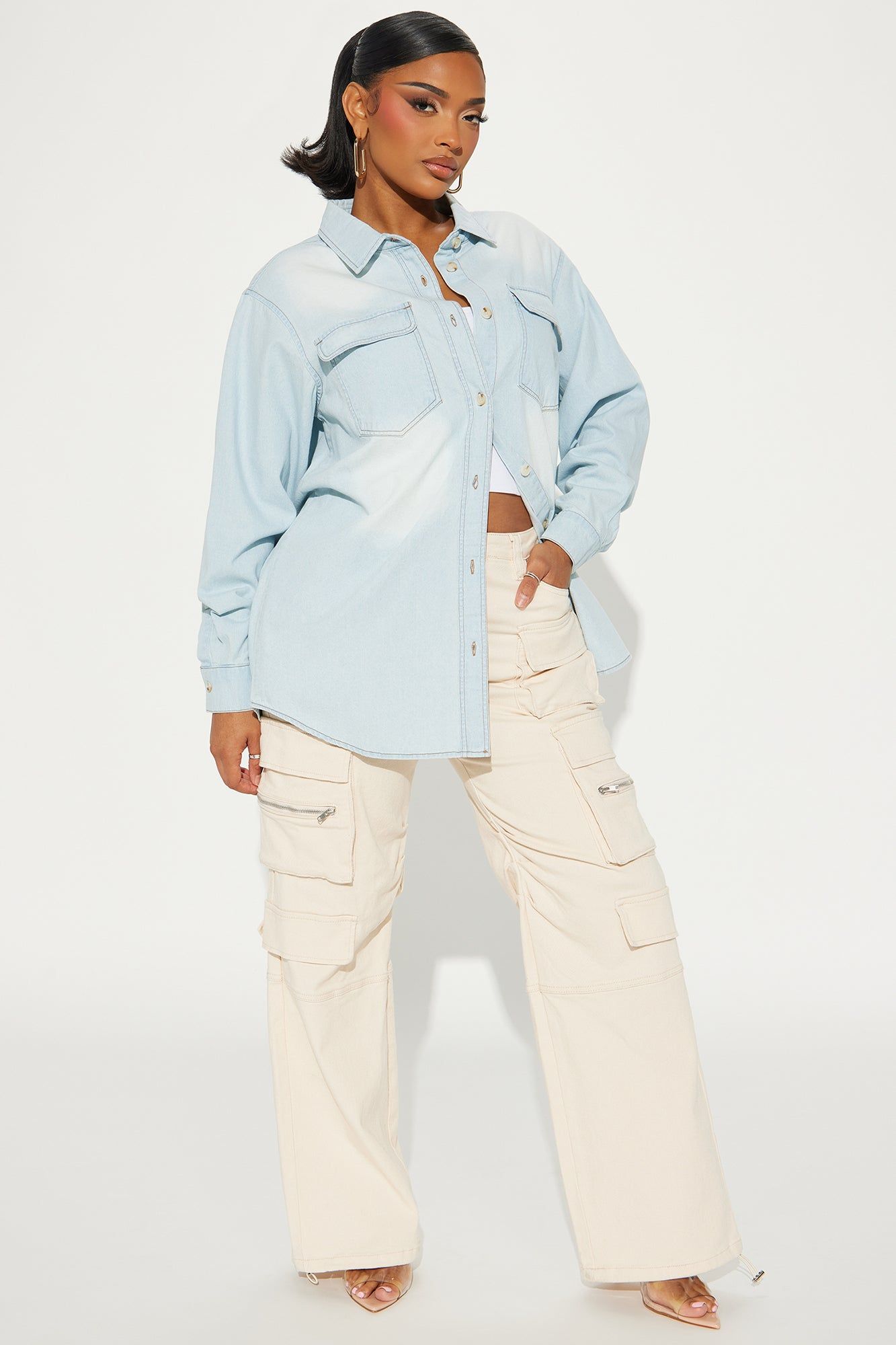Throw It On Denim Shirt - Light Wash sold by Fashion Nova product image thumbnail 2