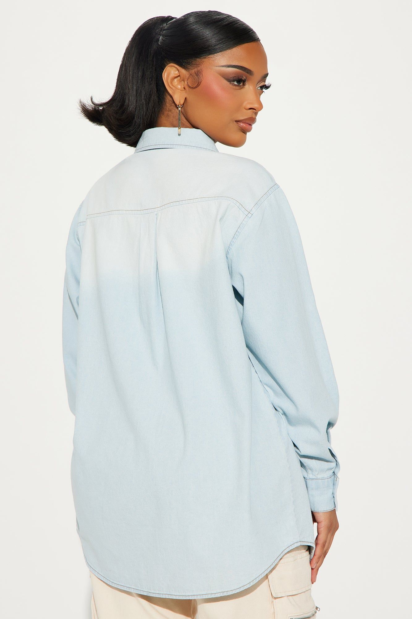 Throw It On Denim Shirt - Light Wash sold by Fashion Nova product image thumbnail 3