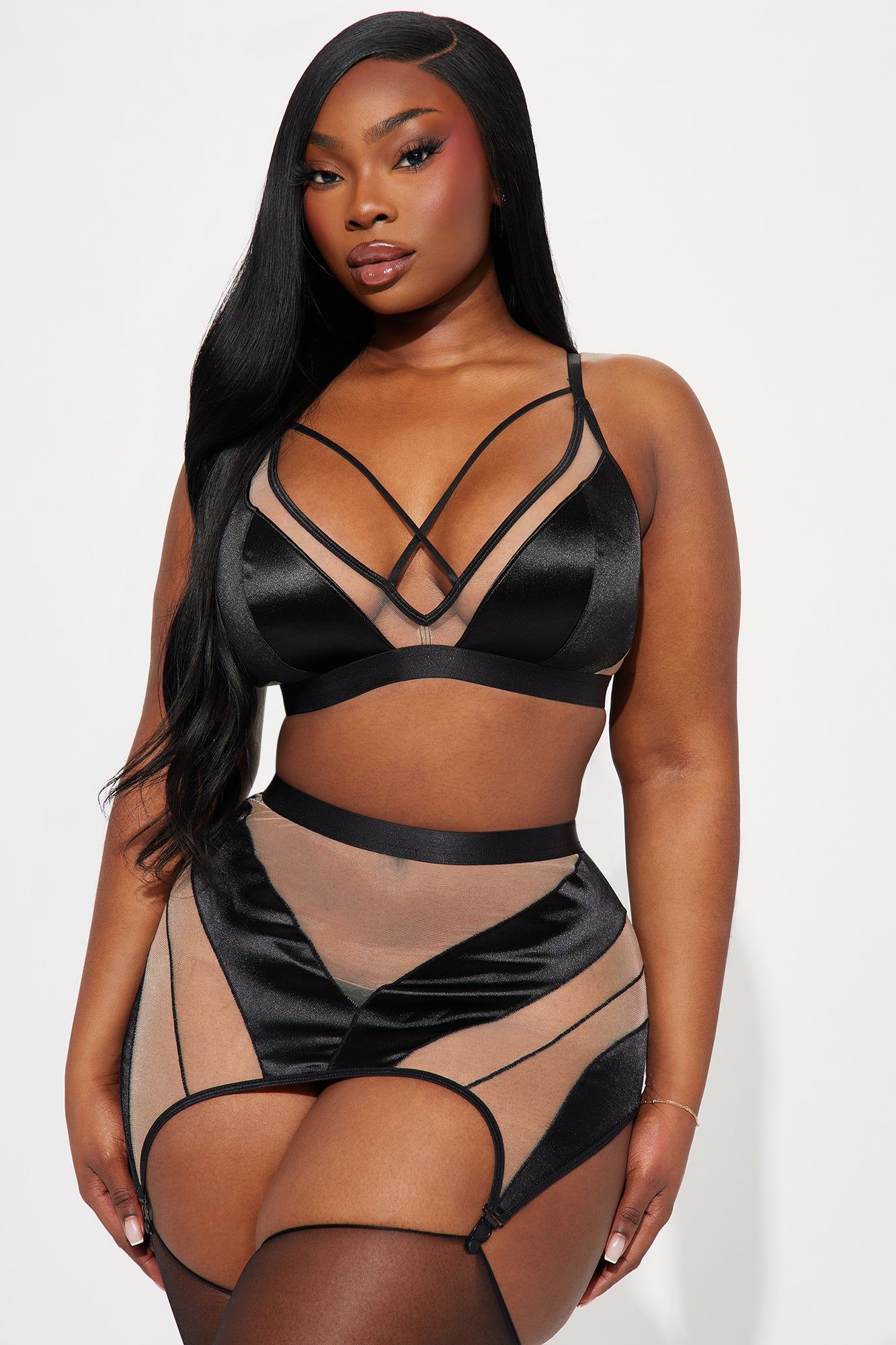 Shades Of Us Sheer Mesh Garter 3 Piece Set - Black sold by Fashion Nova product image thumbnail 4