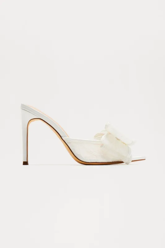 Jade Lace Bow Mules - White sold by Fashion Nova