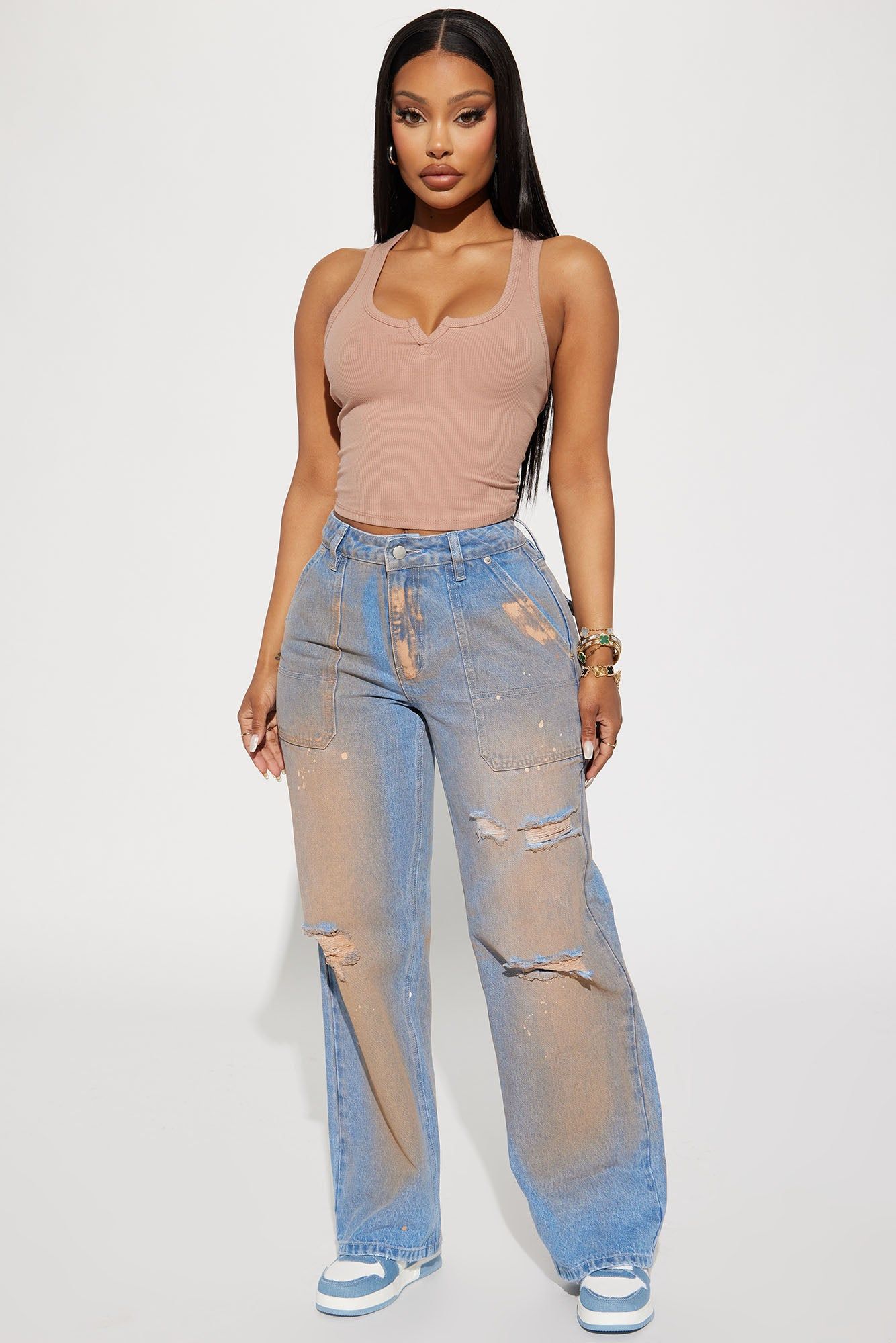 Dirty Work Ripped Utility Jeans - Medium Wash sold by Fashion Nova