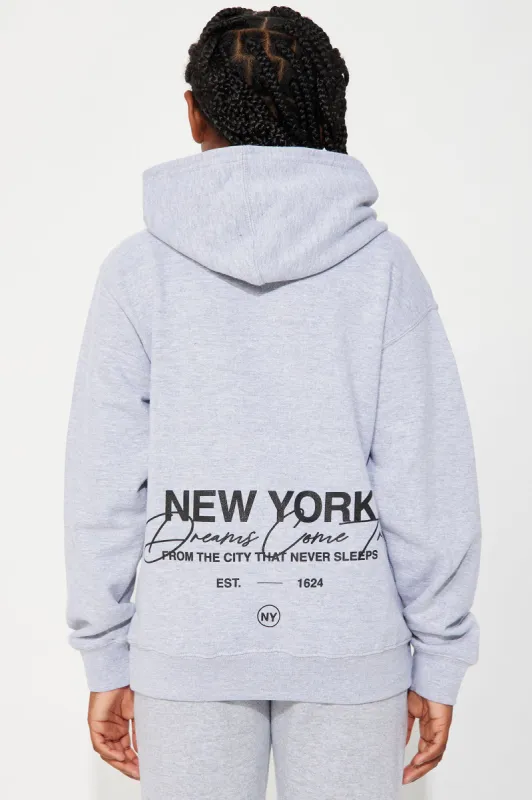 Mini Dreams Come True In New York Hoodie - Grey sold by Fashion Nova