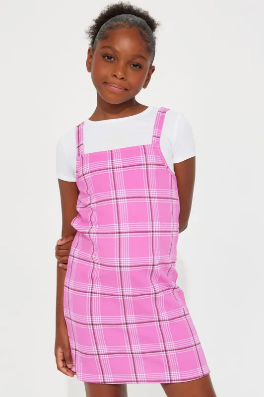 Mini Plaid Over Stripes Dress Set - Pink sold by Fashion Nova
