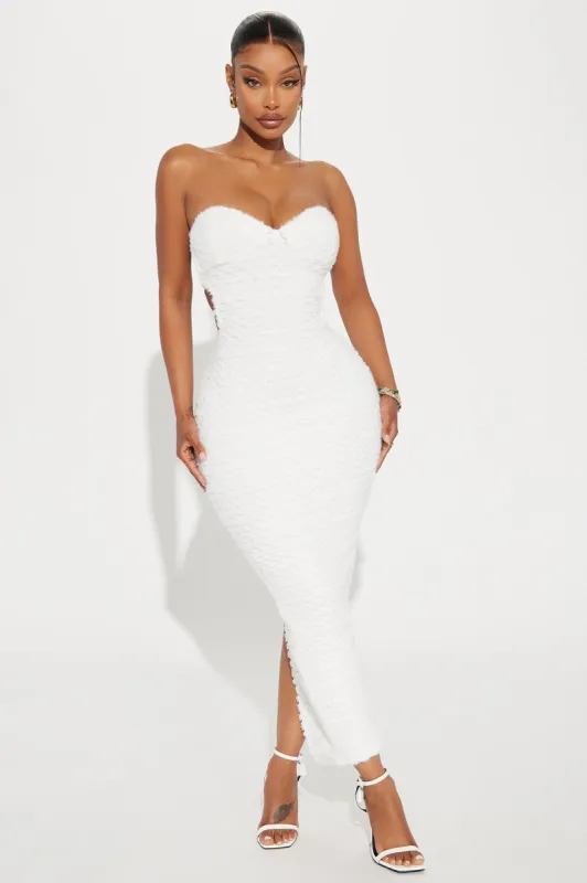 Cassie Fuzzy Backless Midi Dress - White sold by Fashion Nova