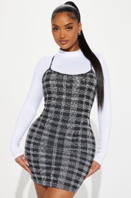 As If Plaid Mini Dress - Black/White sold by Fashion Nova