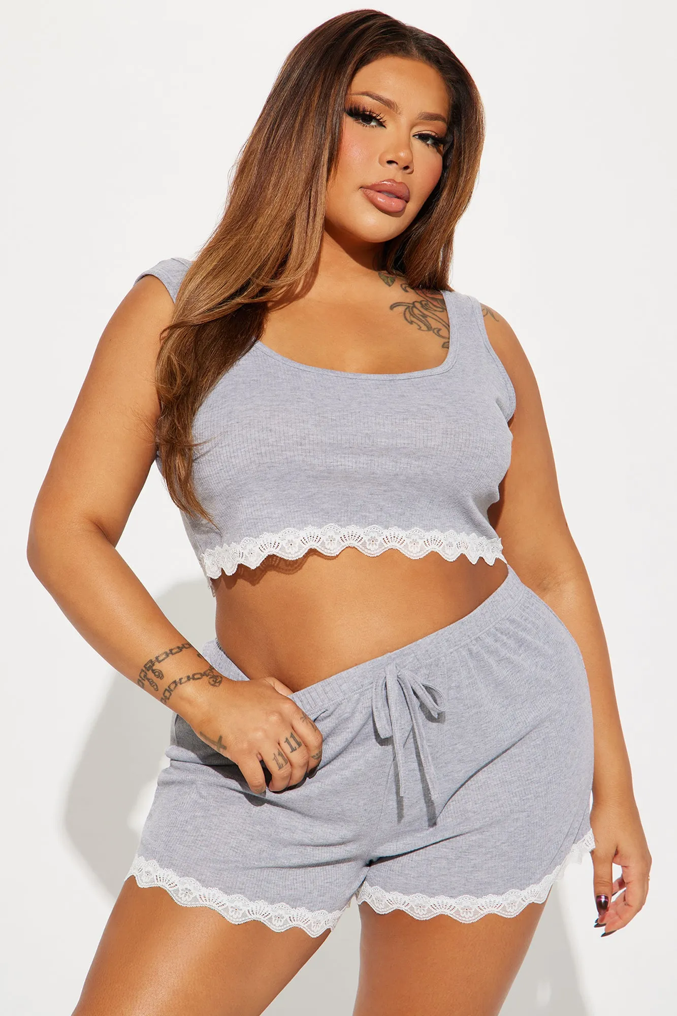 Chill With You Ribbed PJ Short Set - Heather Grey sold by Fashion Nova product image thumbnail 3