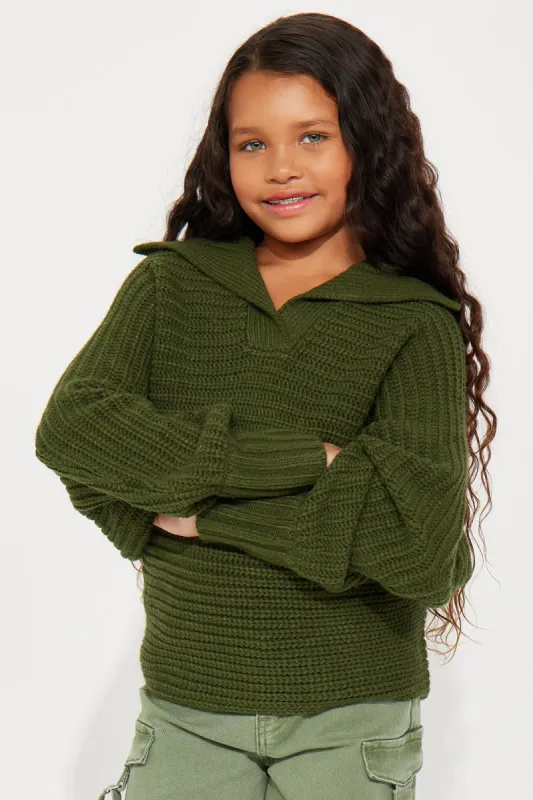 Mini Cozy Rib Knit Collar Sweater - Hunter sold by Fashion Nova