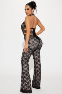 Here To Stay Lace Jumpsuit - Black sold by Fashion Nova