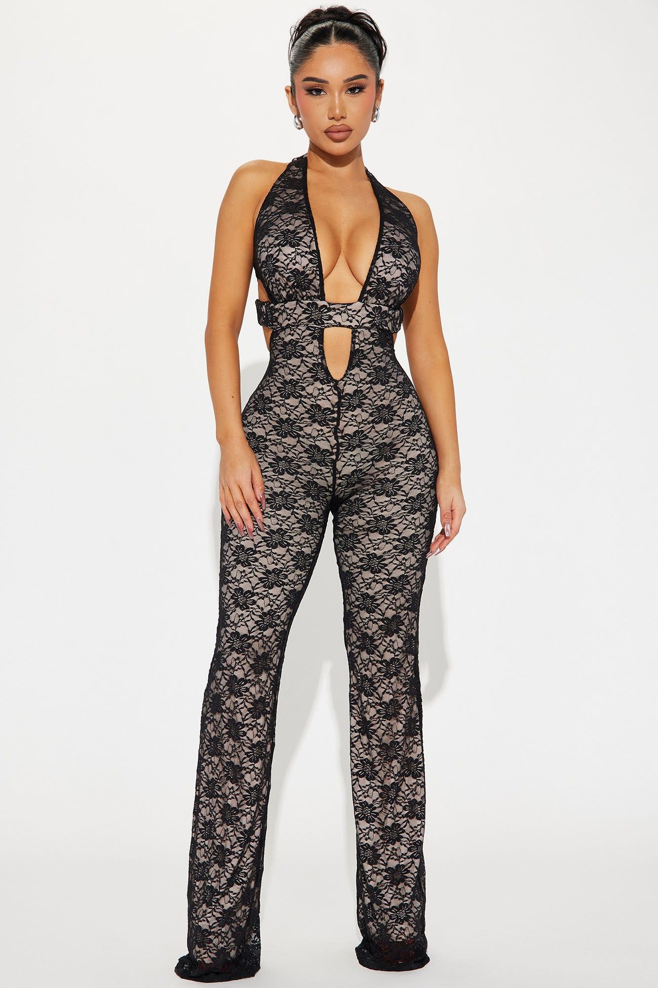 Here To Stay Lace Jumpsuit - Black sold by Fashion Nova