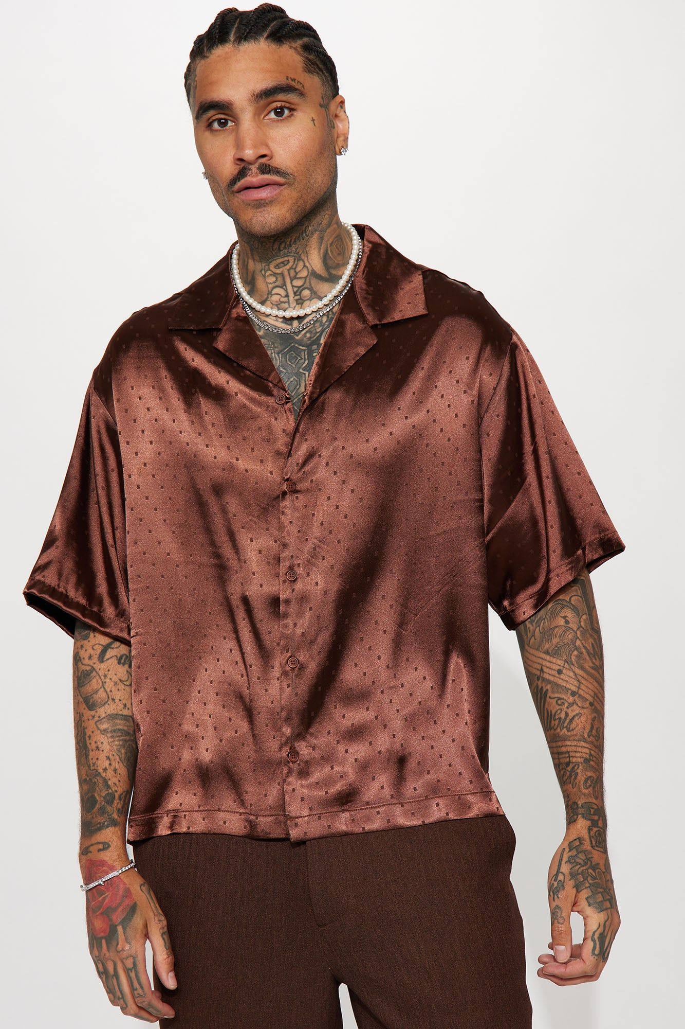Windows Silky Cuban Shirt - Brown sold by Fashion Nova