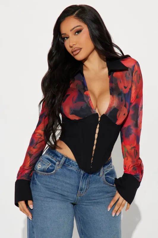 Timeless Chic Floral Corset Top - Red/combo sold by Fashion Nova