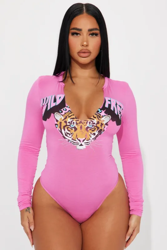 Wild & Free Long Sleeve Bodysuit - Pink sold by Fashion Nova