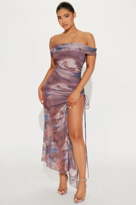 Starry Eyes Mesh Maxi Dress - Purple/combo sold by Fashion Nova