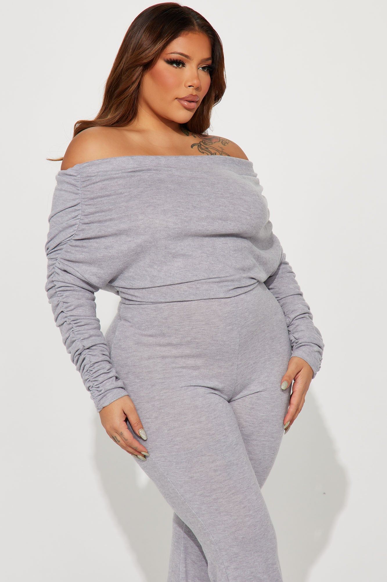 Yasmine Off Shoulder Sweater Jumpsuit - Heather Grey sold by Fashion Nova product image thumbnail 5
