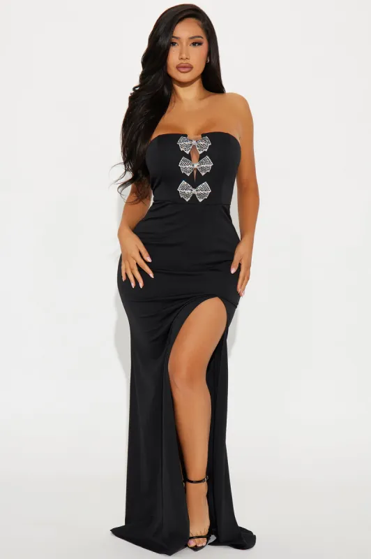 Bow Beauty High Slit Gown - Black sold by Fashion Nova