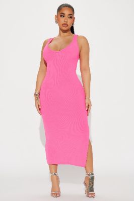 Diana Ribbed Midi Dress - Hot Pink sold by Fashion Nova