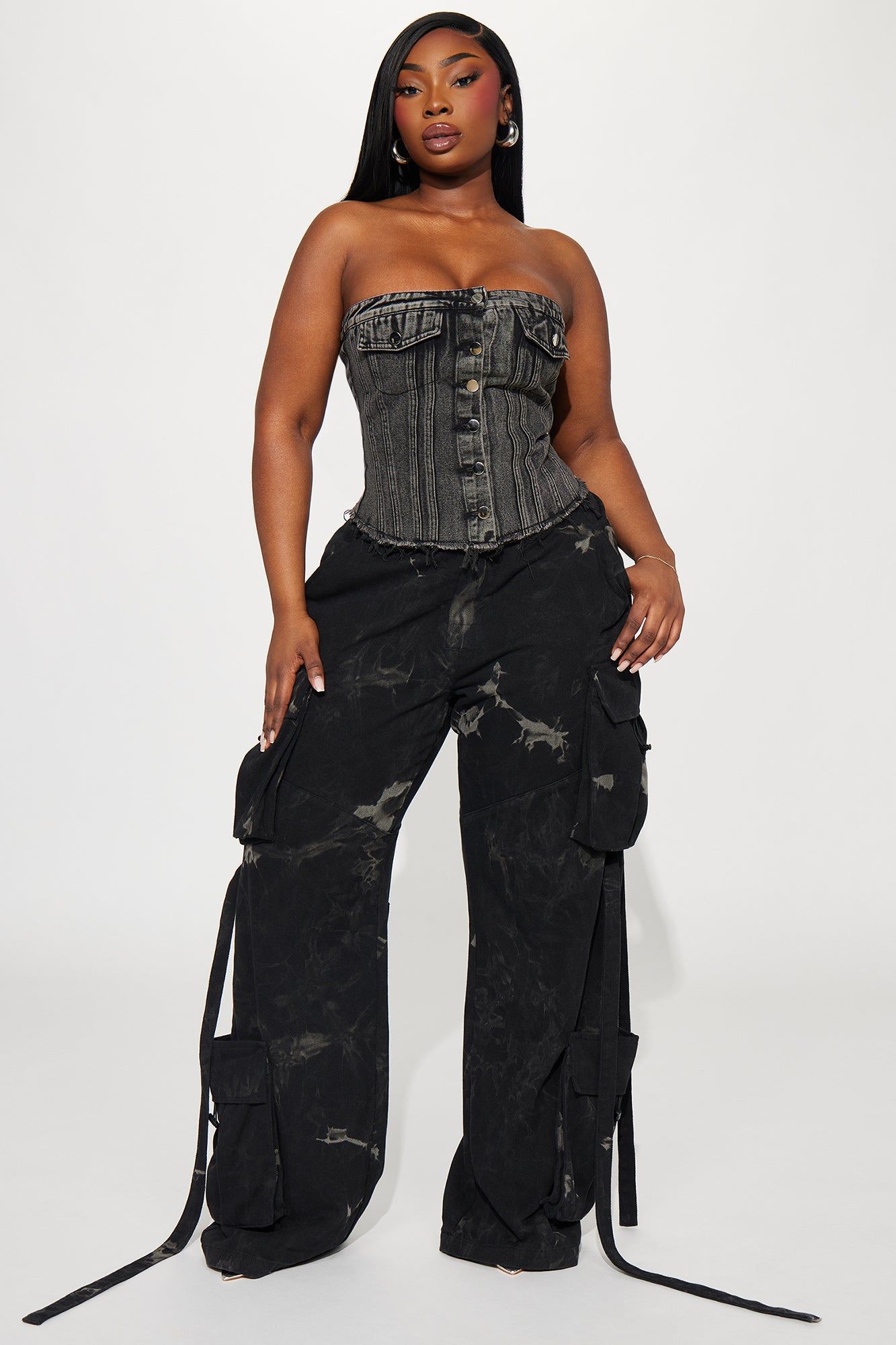 Level You Up Mineral Wash Cargo Pant - Black/combo sold by Fashion Nova product image thumbnail 5