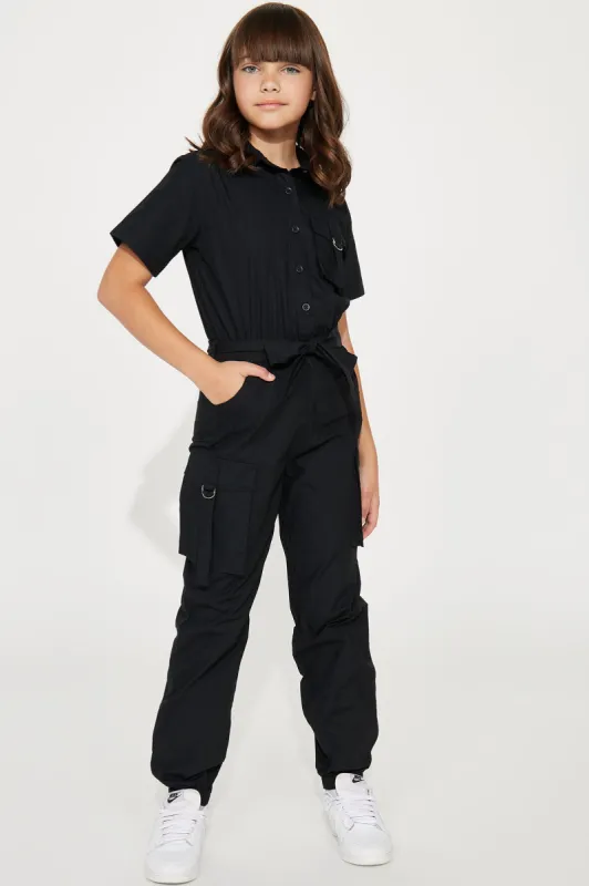 Mini Cargo Poplin Jumpsuit - Black sold by Fashion Nova