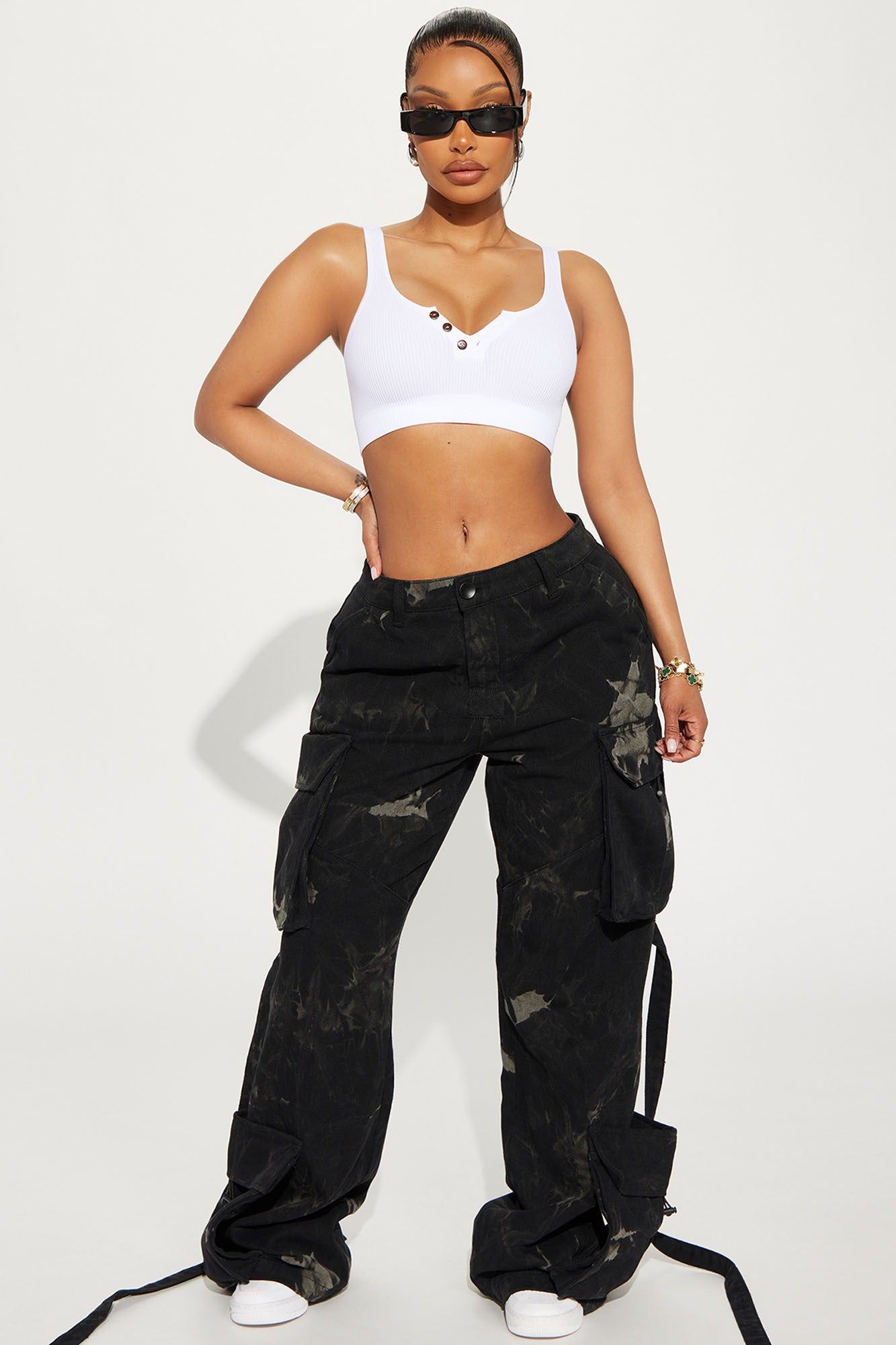 Level You Up Mineral Wash Cargo Pant - Black/combo sold by Fashion Nova