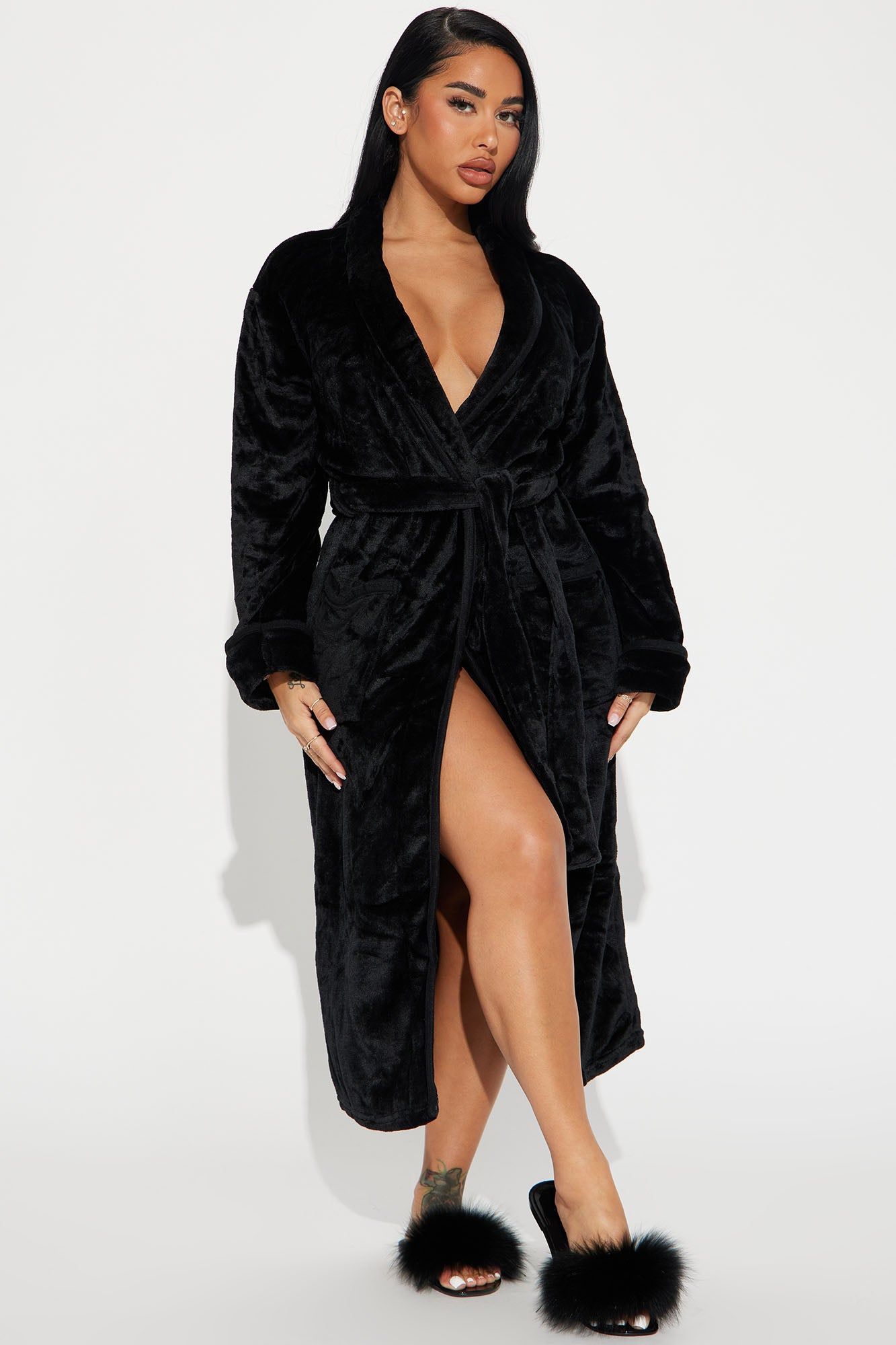 Self Care Plush PJ Robe - Black sold by Fashion Nova
