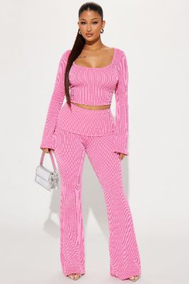 Set The Mood Ribbed Pant Set - Pink sold by Fashion Nova