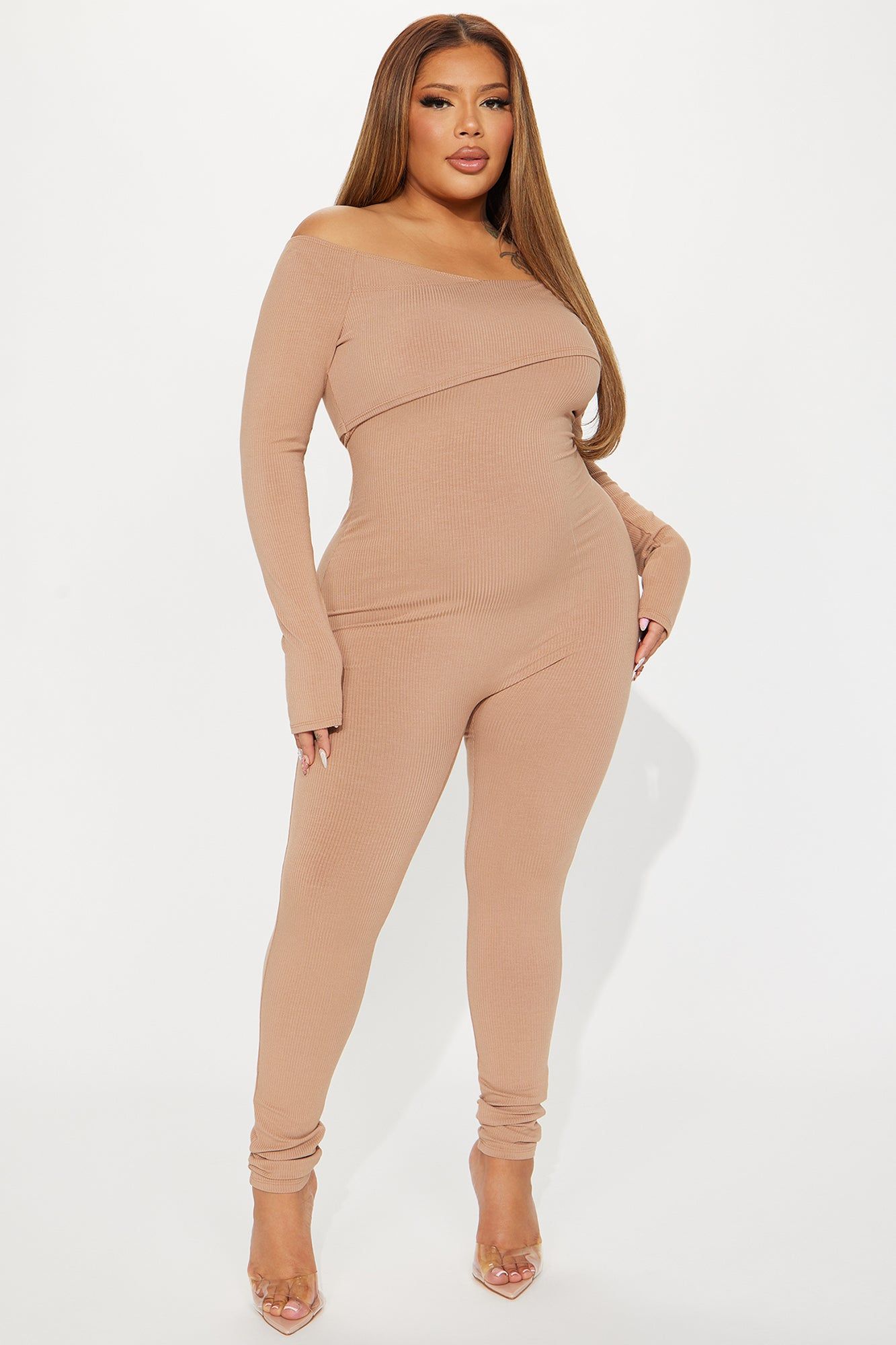 Clarisse Ribbed Jumpsuit - Taupe sold by Fashion Nova product image thumbnail 4