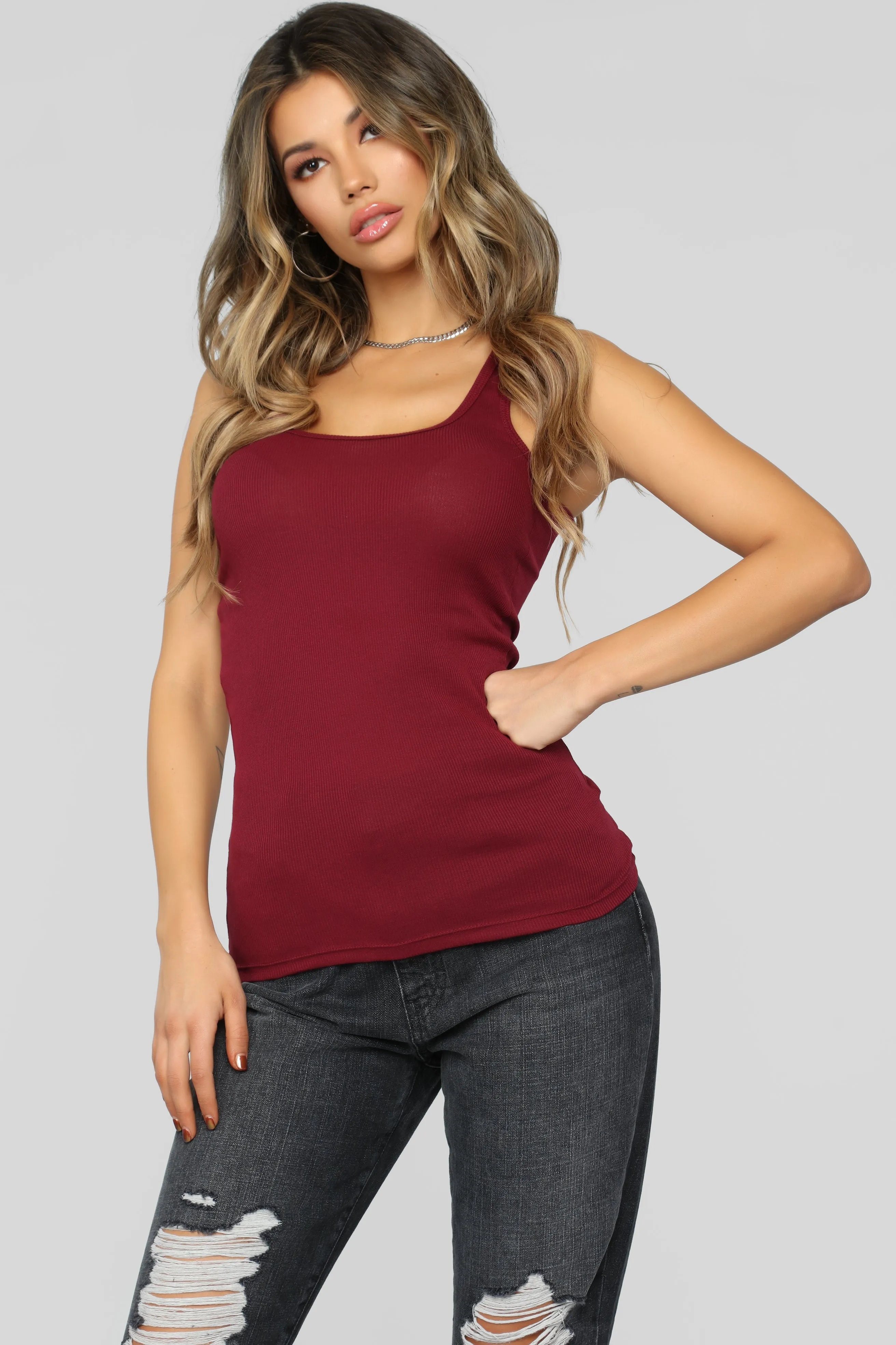 Zoey Racer Back Tank - Burgundy sold by Fashion Nova