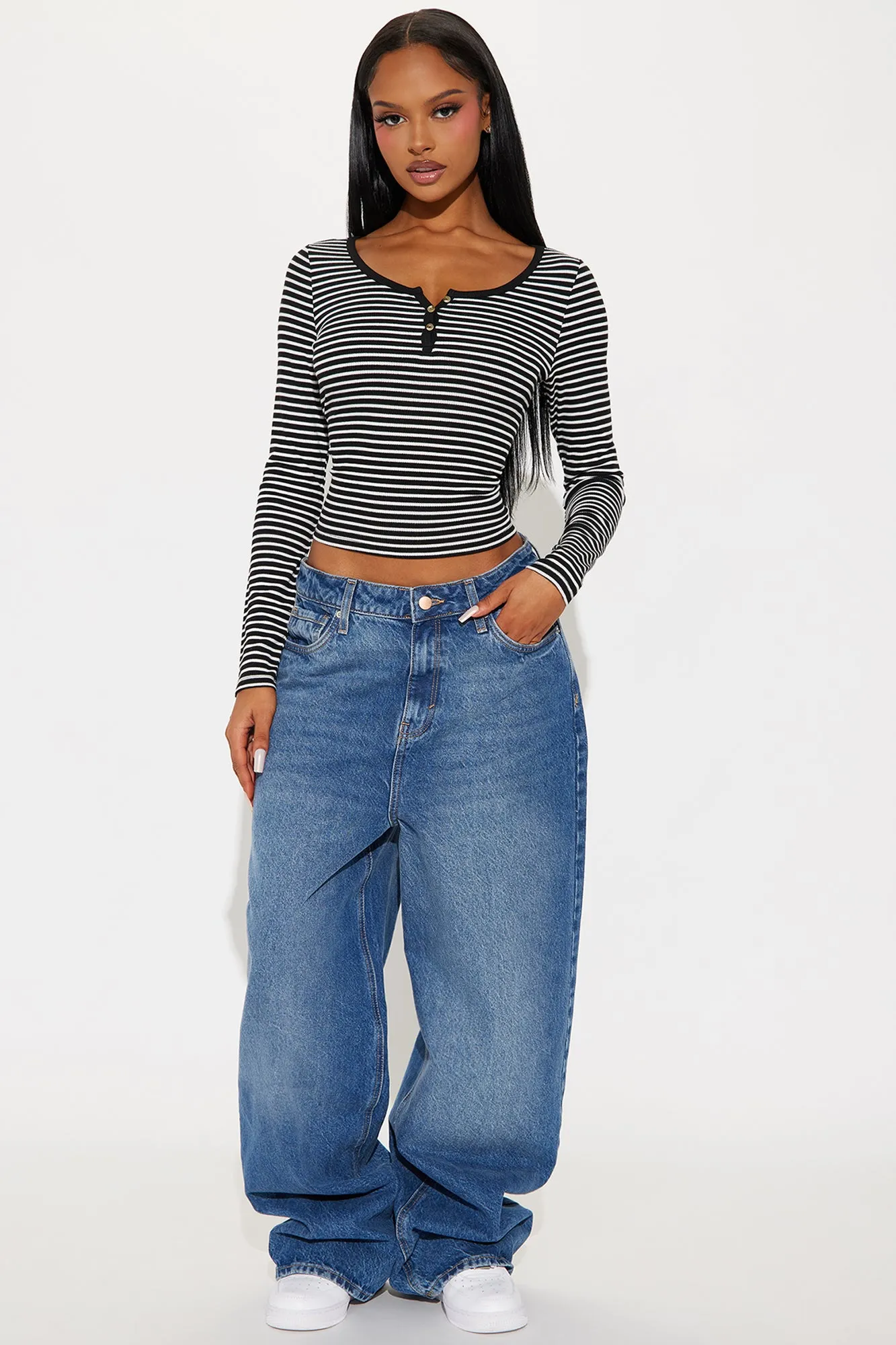 Bridgette Henley Top - Black/White sold by Fashion Nova product image thumbnail 2