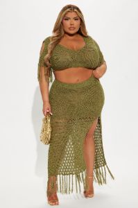 Get Away With It Crochet Skirt Set - Olive sold by Fashion Nova