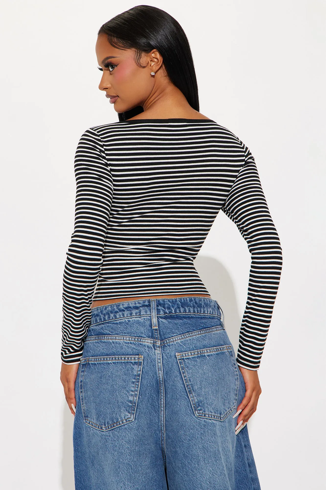 Bridgette Henley Top - Black/White sold by Fashion Nova product image thumbnail 3