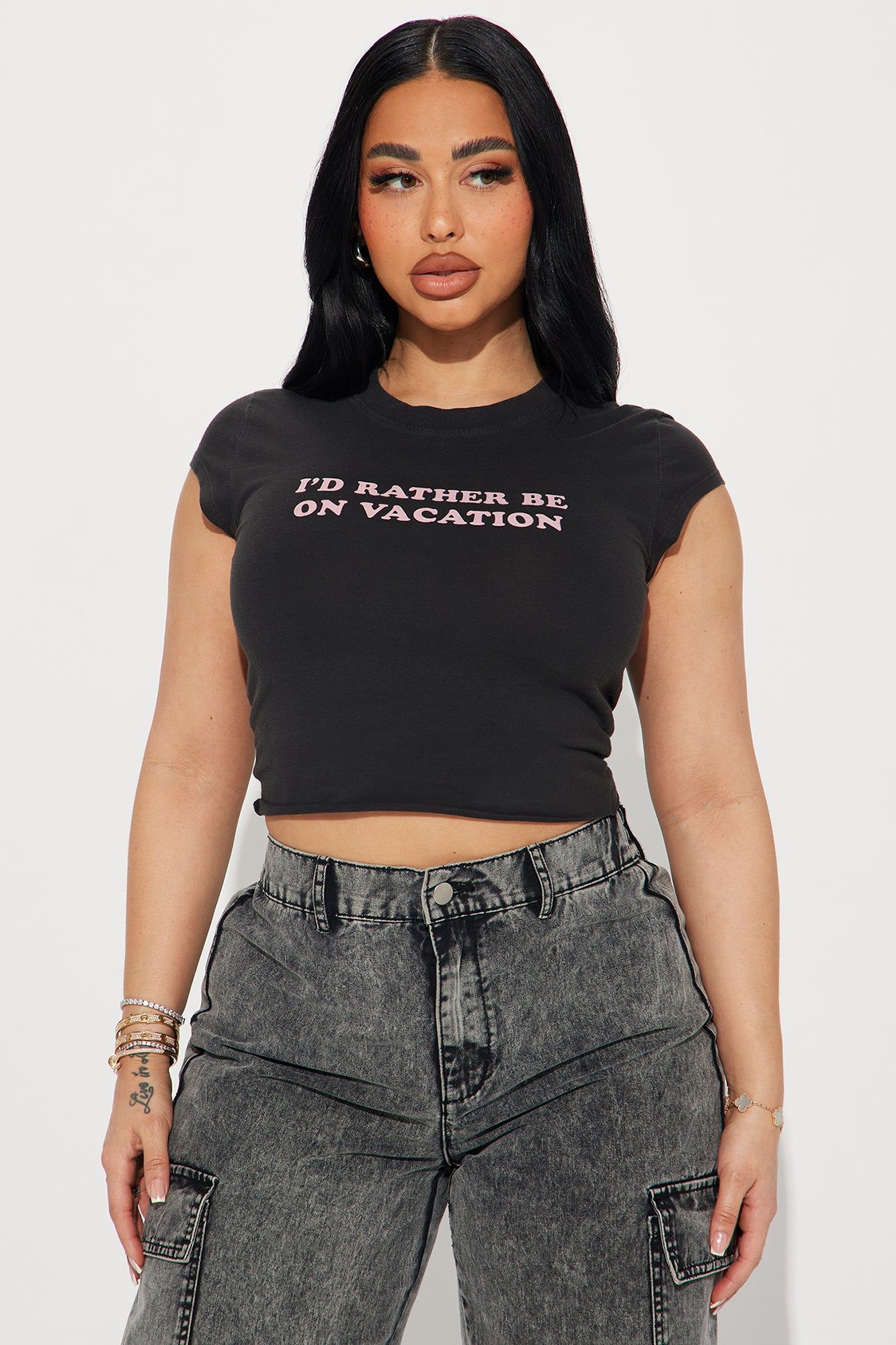 I'd Rather Be On Vacation Tee - Black Wash sold by Fashion Nova