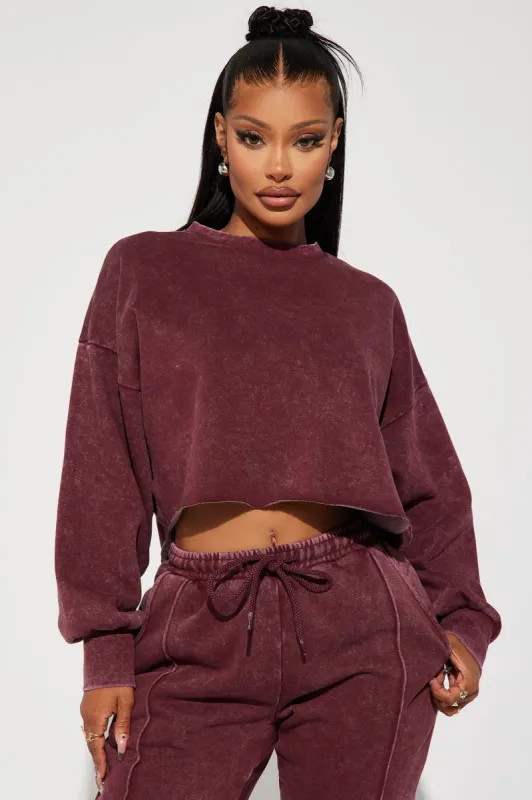 Chill Out Lounge Sweatshirt - Burgundy sold by Fashion Nova
