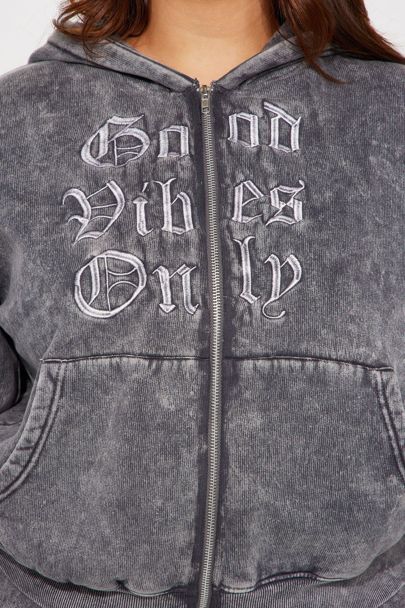 Good Vibes Washed Zip Front Hoodie - Grey/combo sold by Fashion Nova product image thumbnail 6